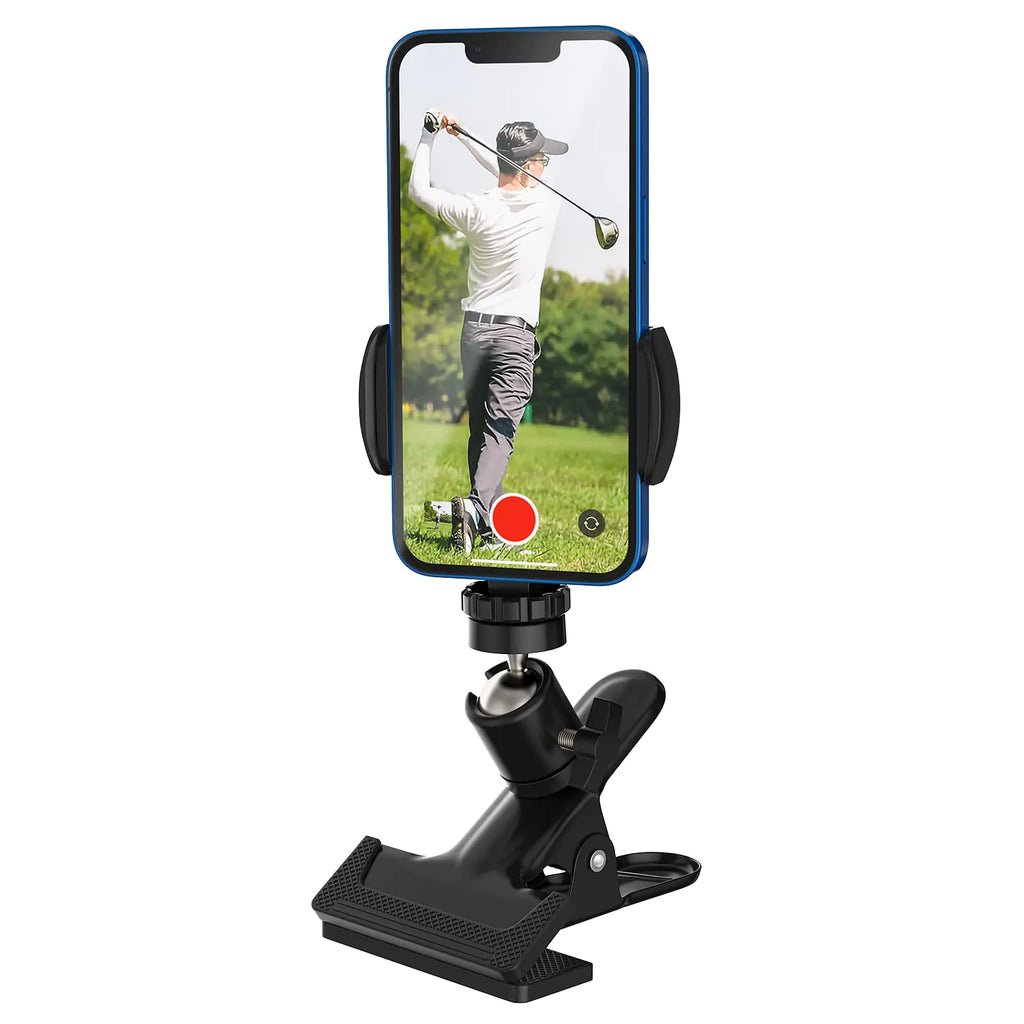 MoKo Phone Stand Golf Cart Mount Cell Phone Holder Golf Analyzer Accessories for Recording Golf Swing Multi Angles Clip Holder for Live Streaming Photography Fits 4.7" - 6.8" Phones Black