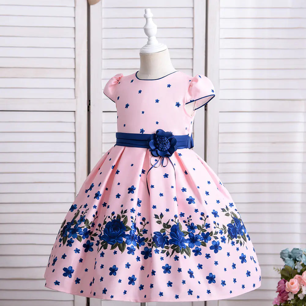 Bowknot Puff Sleeve Printed Princess Dress for Kids