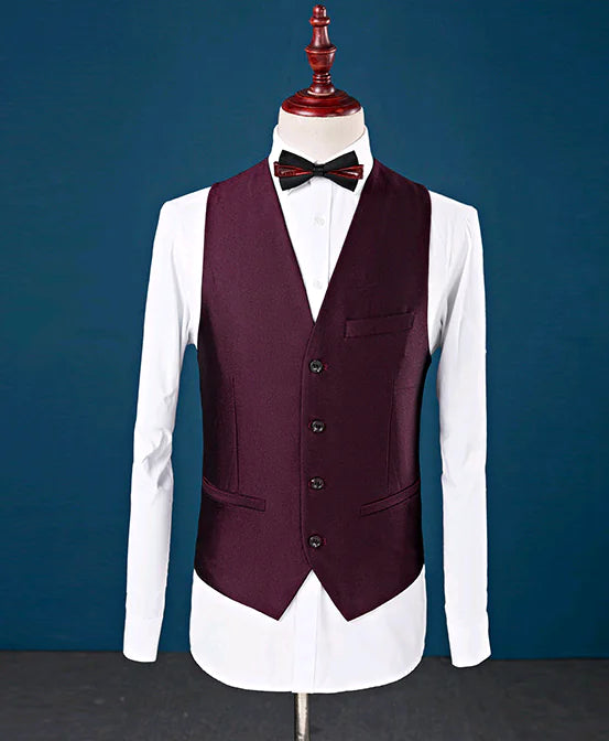 Men's Three-Piece Wedding Suit with Notch Lapel