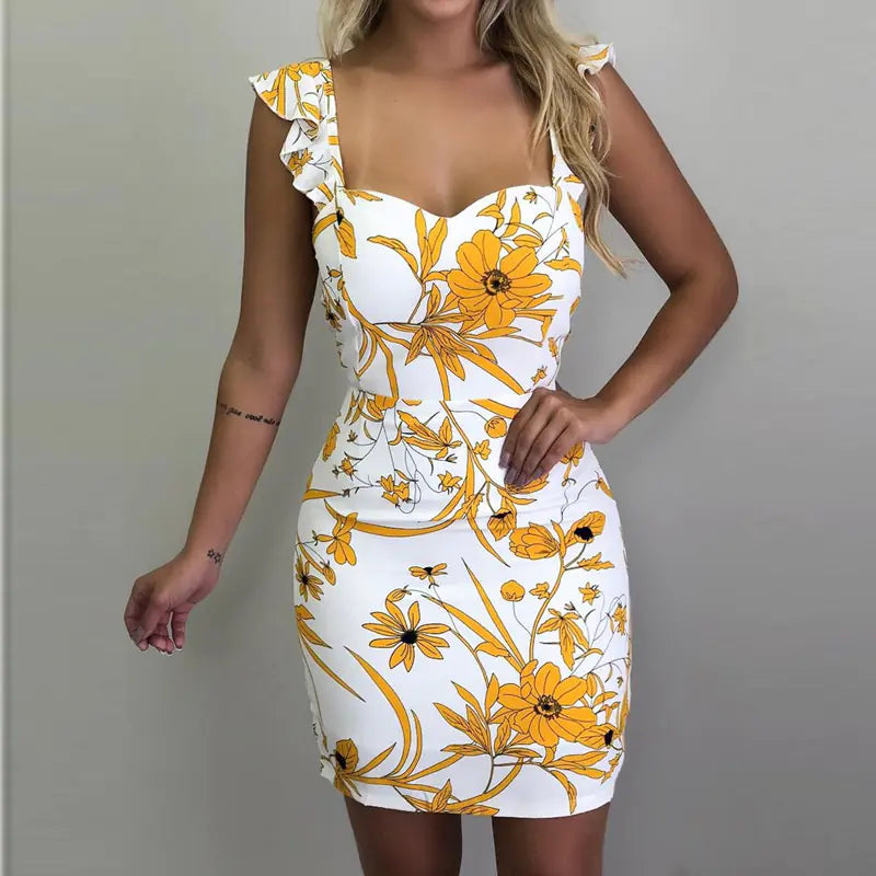 Sleeveless Floral Backless Bodycon Dress