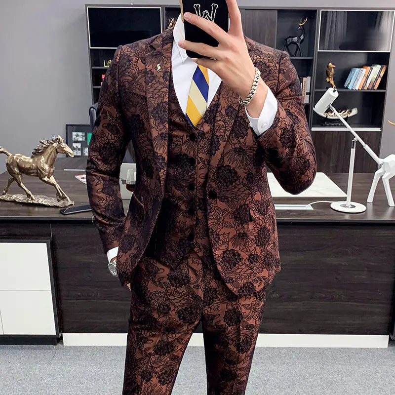 Jacquard Suit Set, Three-Piece Wedding Attire