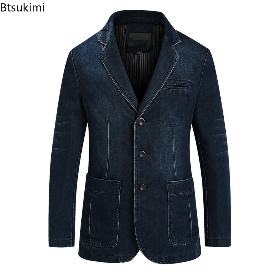 2024 Men's Slim Fit Denim Suit Jacket for Casual & Formal