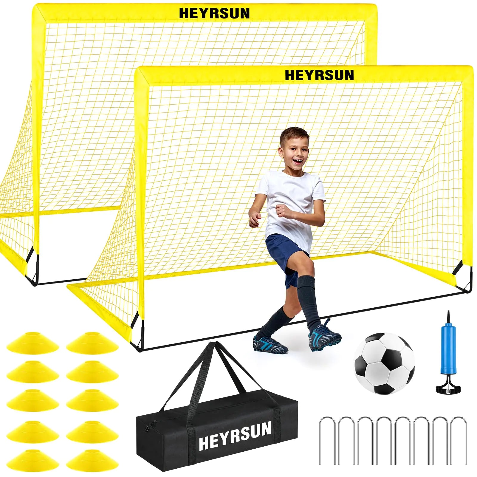 Kids Soccer Goals for Backyard 5x3.6 ft Soccer Nets for Kids Soccer Training Equipment for Kids Toddler Youth Soccer Goal Pop Up Portable Soccer Net for Outdoor Sports Games (Yellow)