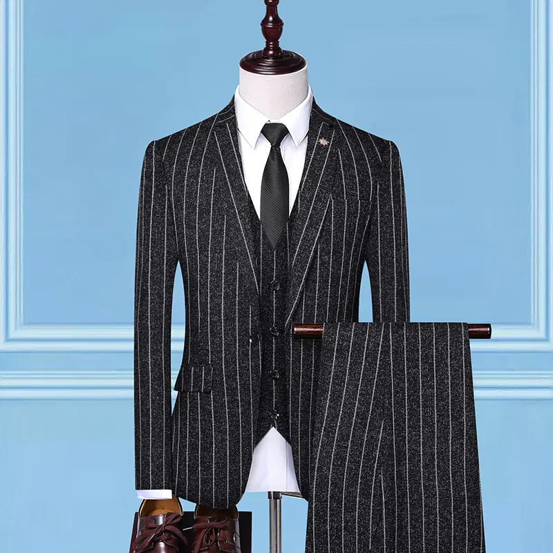 Men's Spring Slim Fit 3-Piece Striped Suit Set
