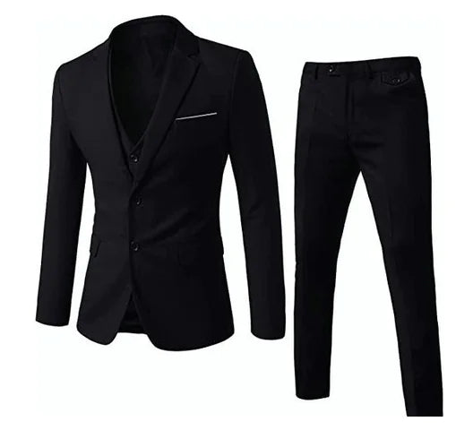 Men's Slim Fit Solid Color Business Suit Set (3 Pieces)