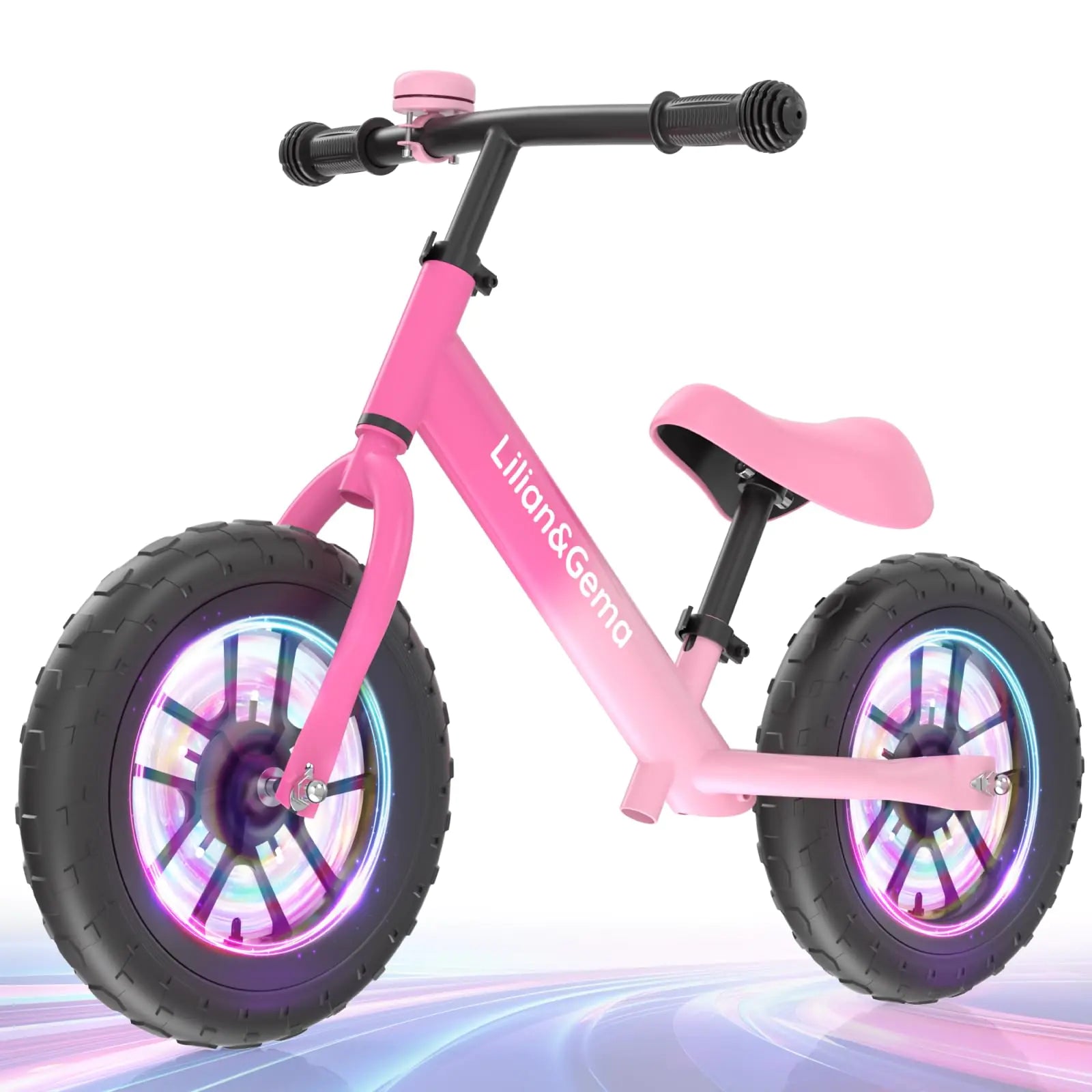 Lilian&Gema Toddler Balance Bike Colorful Lighting 12 Kids Balance Bike for 2-5 Years Old with Adjustable Seat & Handlebar Toddler Gift Bike Suitable for Boys and Girls Ages 2 3 4 5 Pink