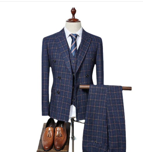 Men's Business 3-Piece Checkered Suit Set