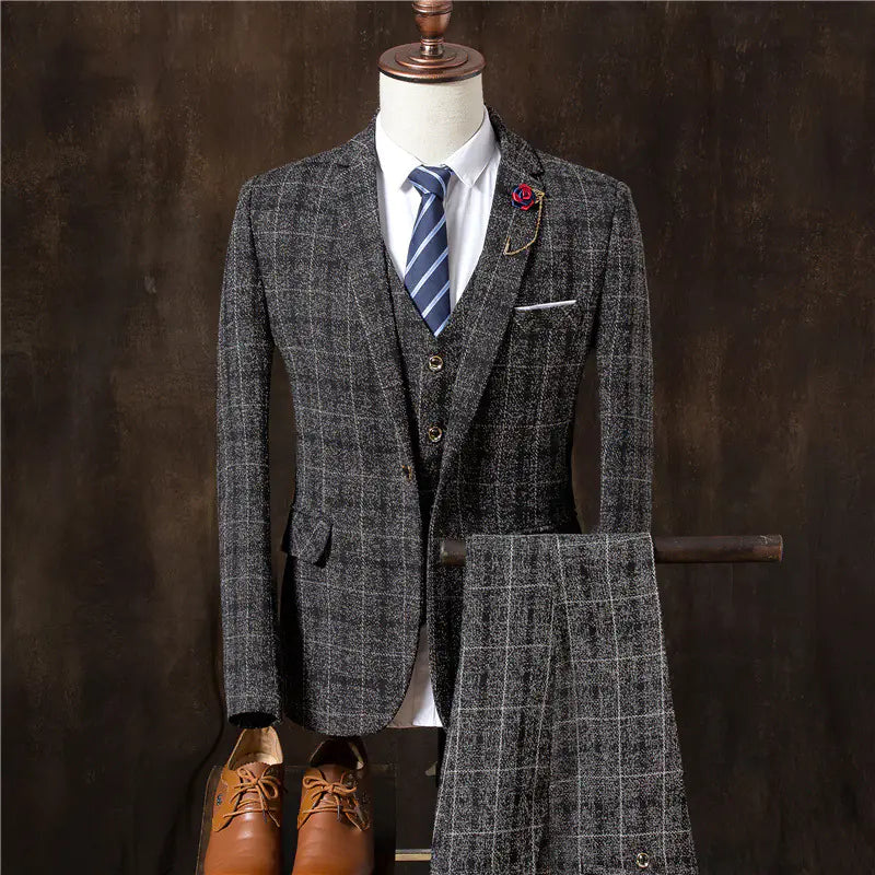 Men's Slim Fit Plaid Suit Set - Stylish Casual Attire