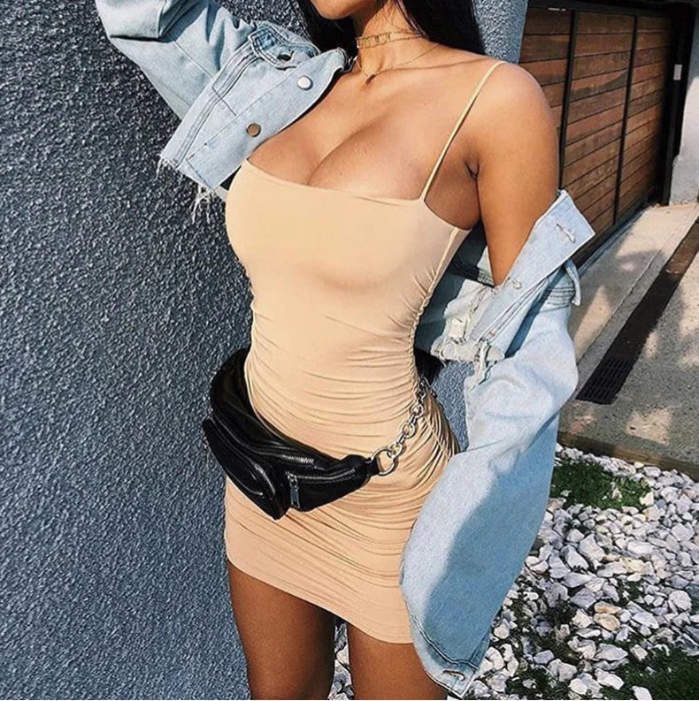Solid Color Strapless Bodycon Dress