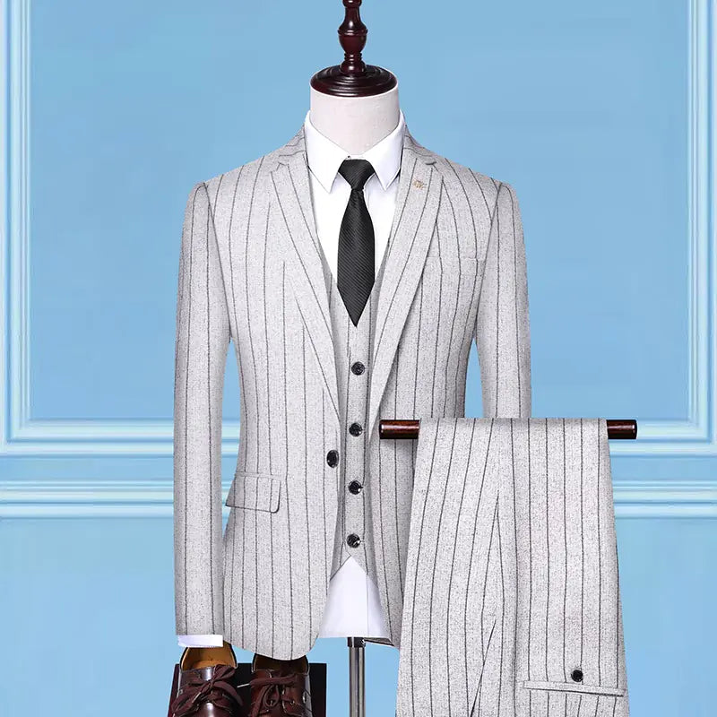 Men's Spring Slim Fit 3-Piece Striped Suit Set