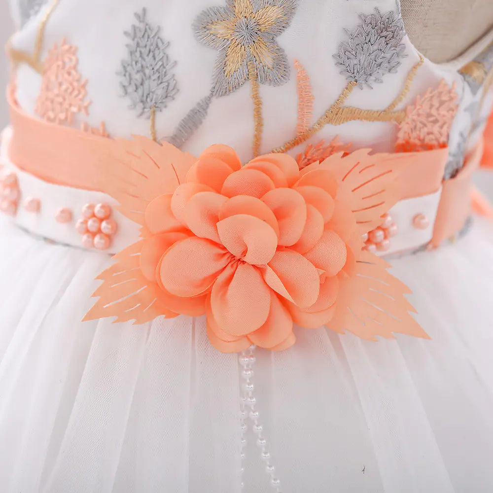 Kids' Tulle Wedding Dress with Floral Embroidery
