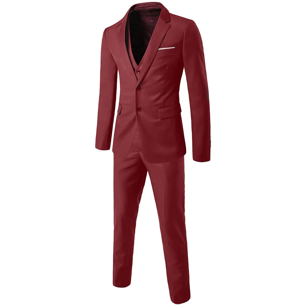 Men's Slim Fit Solid Color Business Suit Set (3 Pieces)