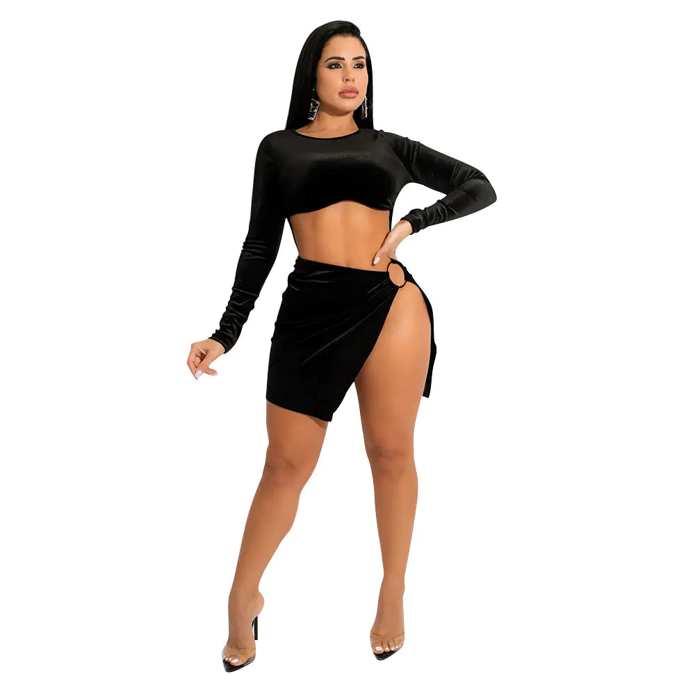 Hollow Gold Velvet Irregular Dress