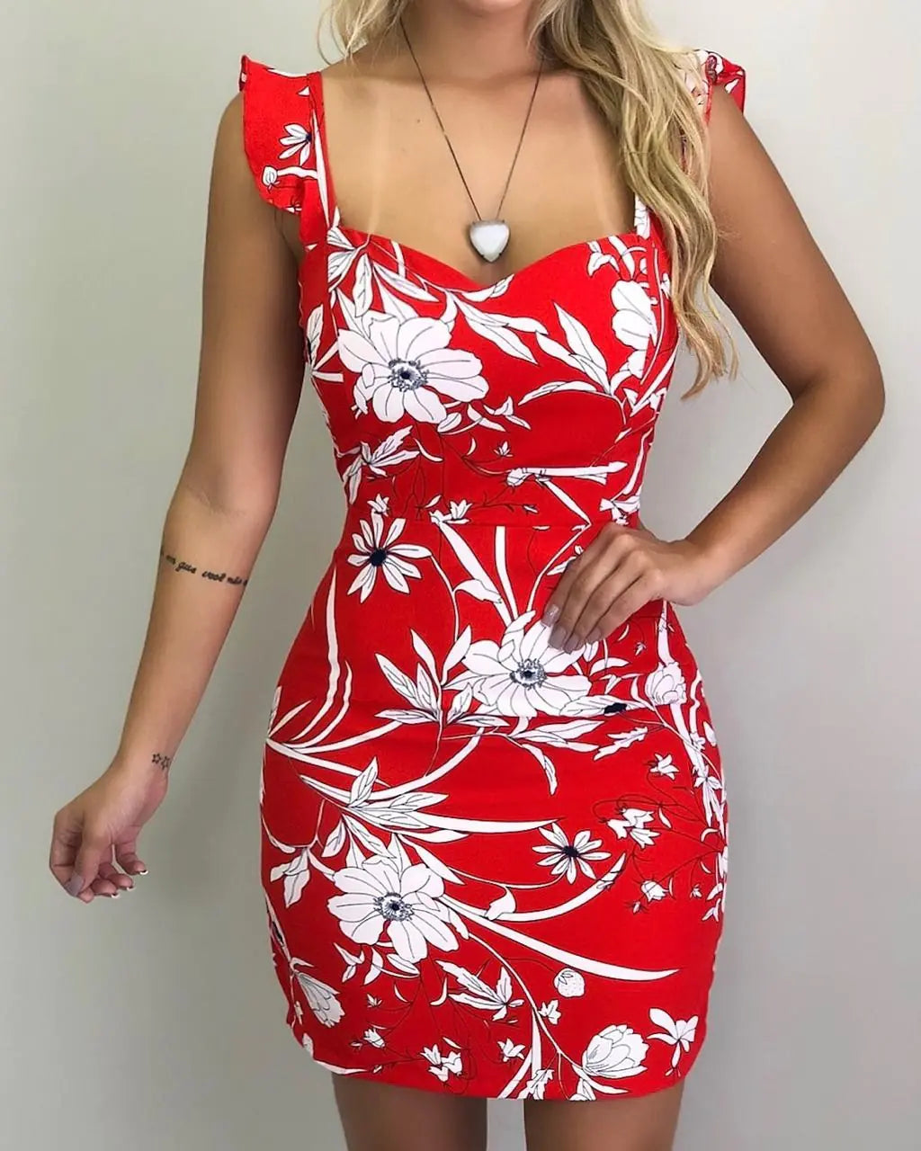 Sleeveless Floral Backless Bodycon Dress