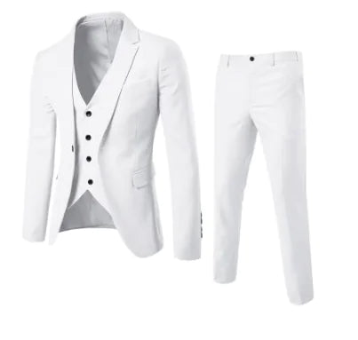 Men's Slim Fit Solid Color Business Suit Set (3 Pieces)