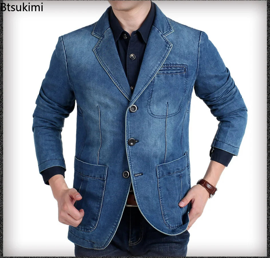 2024 Men's Slim Fit Denim Suit Jacket for Casual & Formal