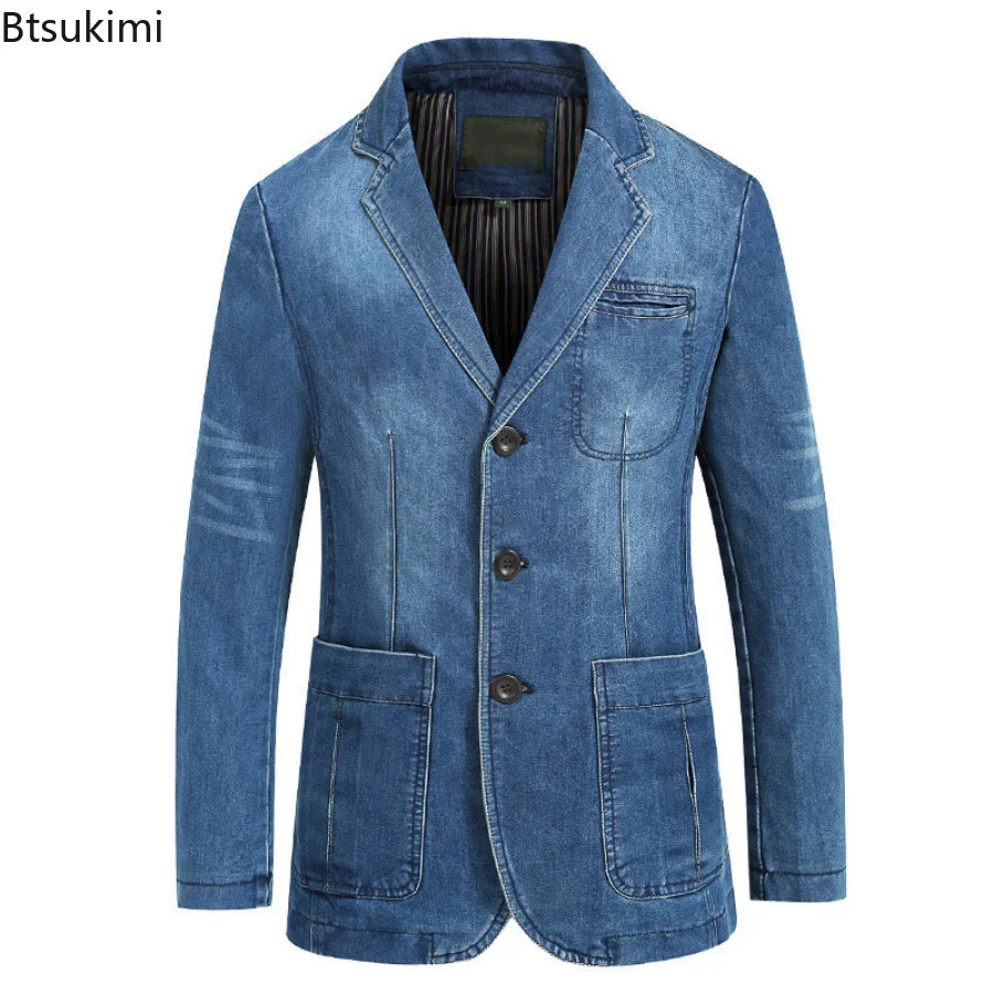 2024 Men's Slim Fit Denim Suit Jacket for Casual & Formal