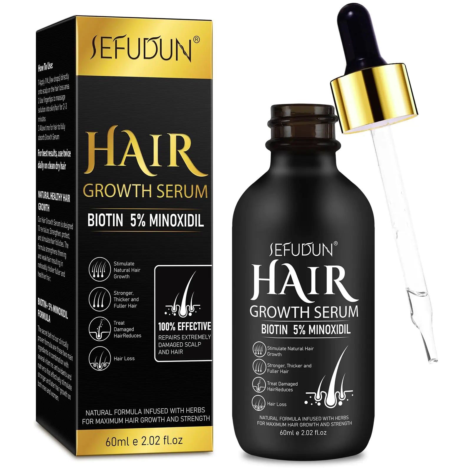 5% Minoxidil Hair Growth Serum - Biotin Hair Regrowth Treatment for Scalp Hair Loss and Thinning for Men and Women - 2.02 Fl oz (1 Month Supply)