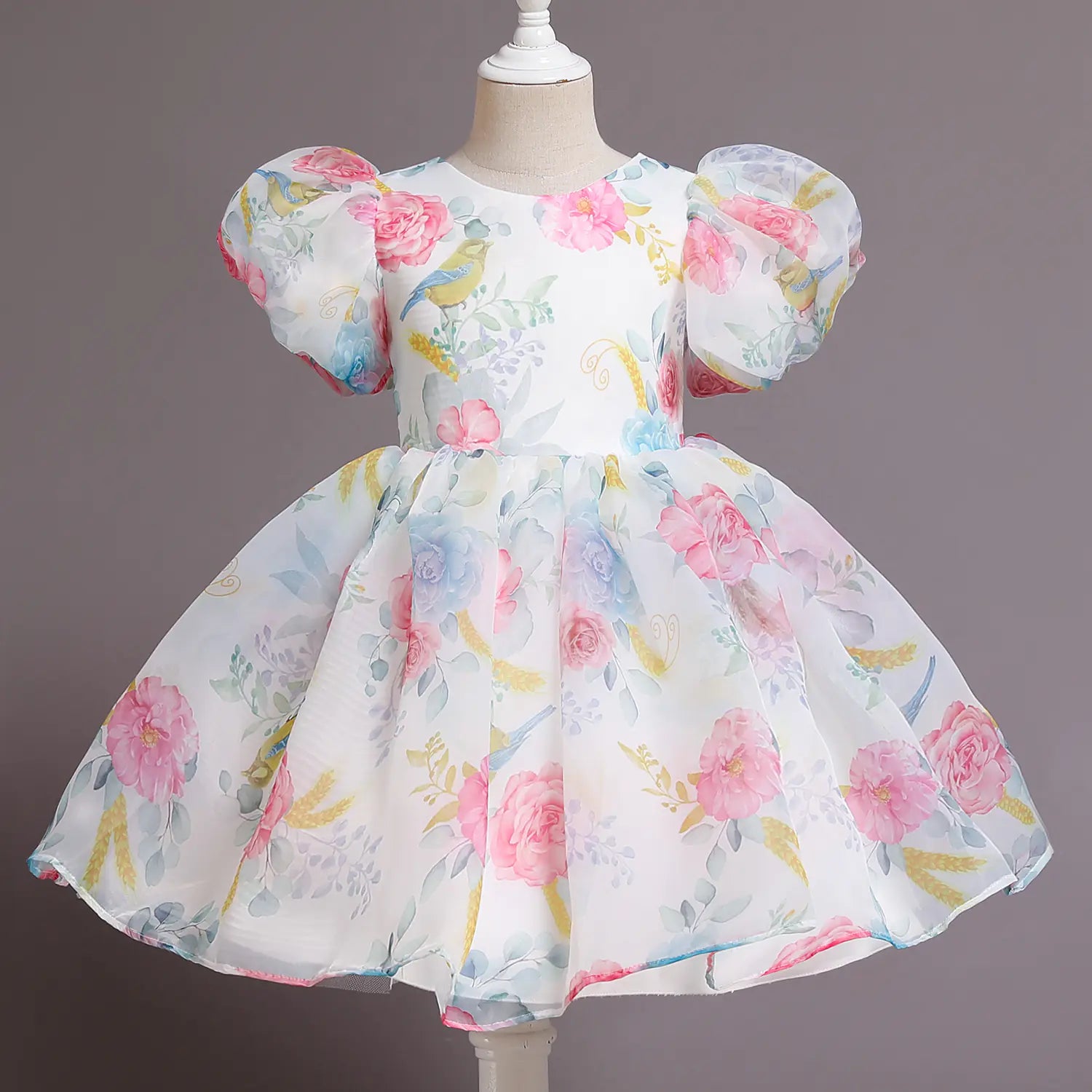 Elegant Flower Puff Sleeve Dress for Kids' Parties