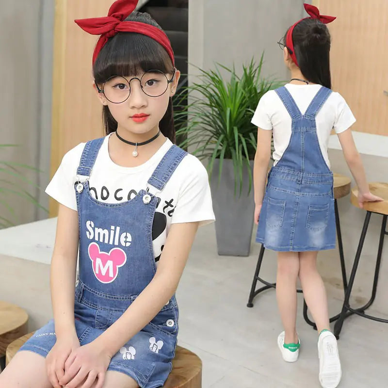 2024 Summer Girls' Denim Suspender Dress for Kids