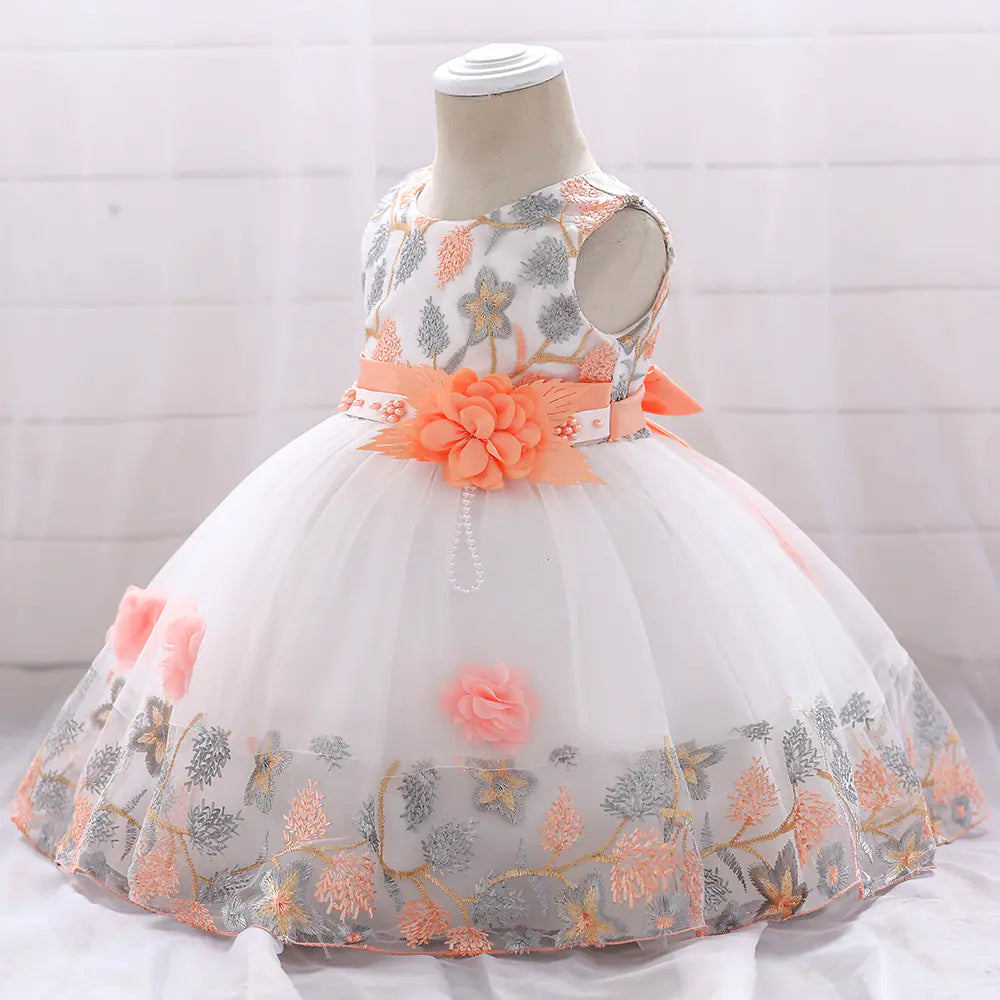 Kids' Tulle Wedding Dress with Floral Embroidery