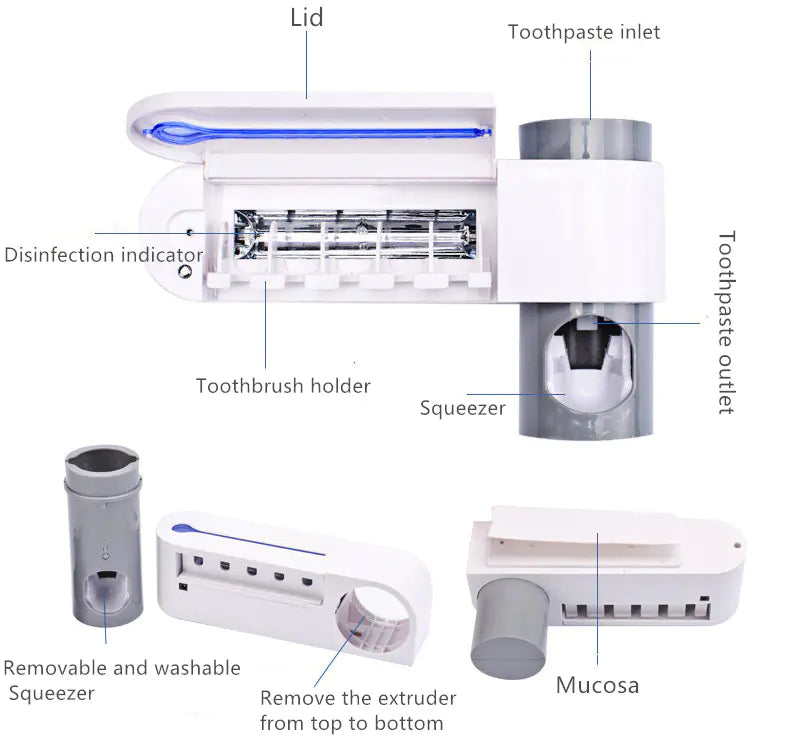 2-in-1 UV Toothbrush Holder with Automatic Toothpaste Dispenser