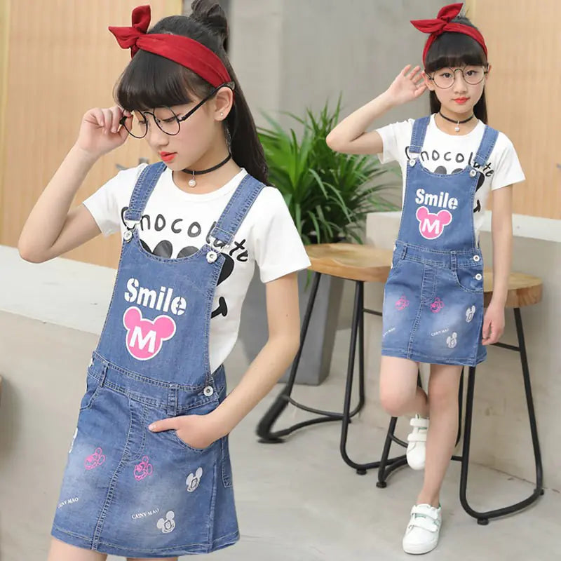 2024 Summer Girls' Denim Suspender Dress for Kids