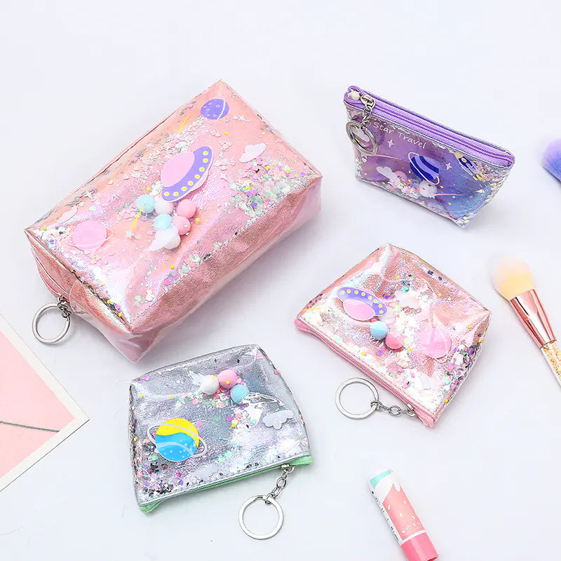 Makeup Bag with Glitter Coin Purse and Storage Pouch