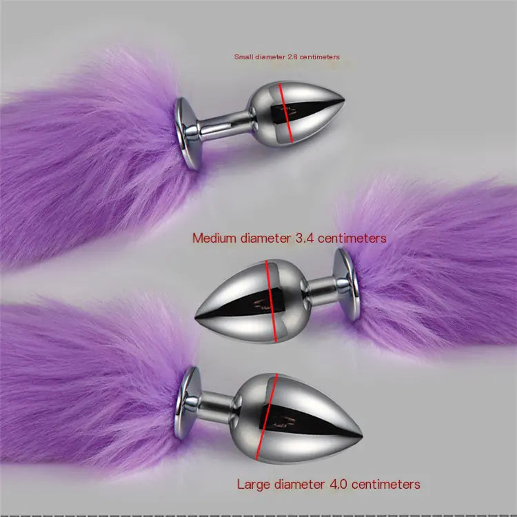 Metal Anal Plug with Fox Tail - Large Size for Couples