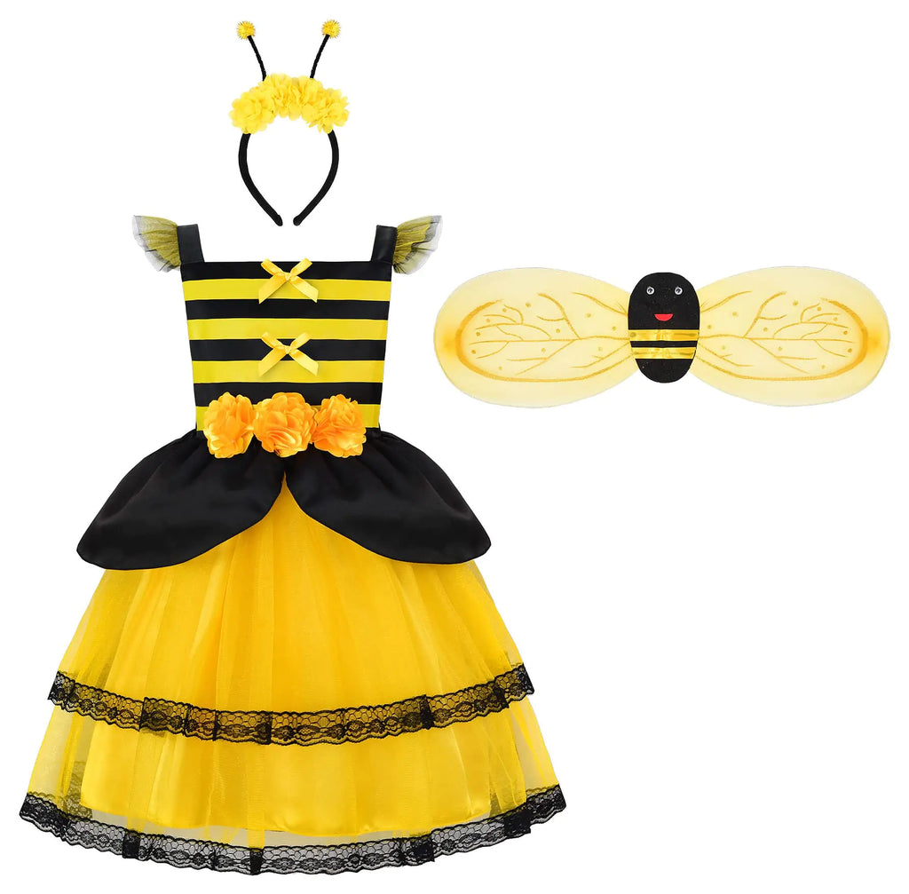 ReliBeauty Bumble Bee Costume Kids Bee Costume Toddler Fancy Dress with Bee Wings Halloween Party5/120