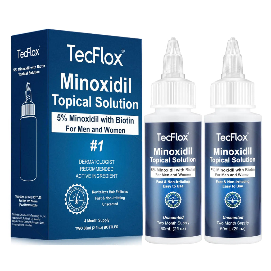 5% Minoxidil for Men & Women Hair with Biotin Minoxidil for Men BeardTecflox Minoxidil Beard Growth Oil Minoxidil Hair Growth Serum 2-Pack Total 4fl oz for 4 Months Hair Growth Oil Unisex