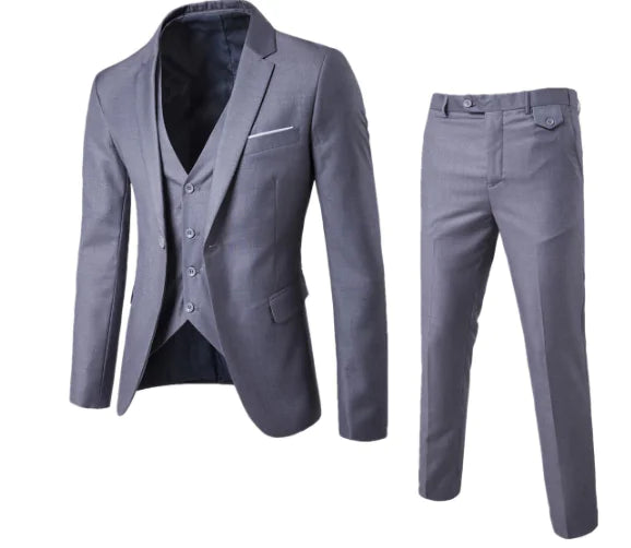 Men's Slim Fit Solid Color Business Suit Set (3 Pieces)