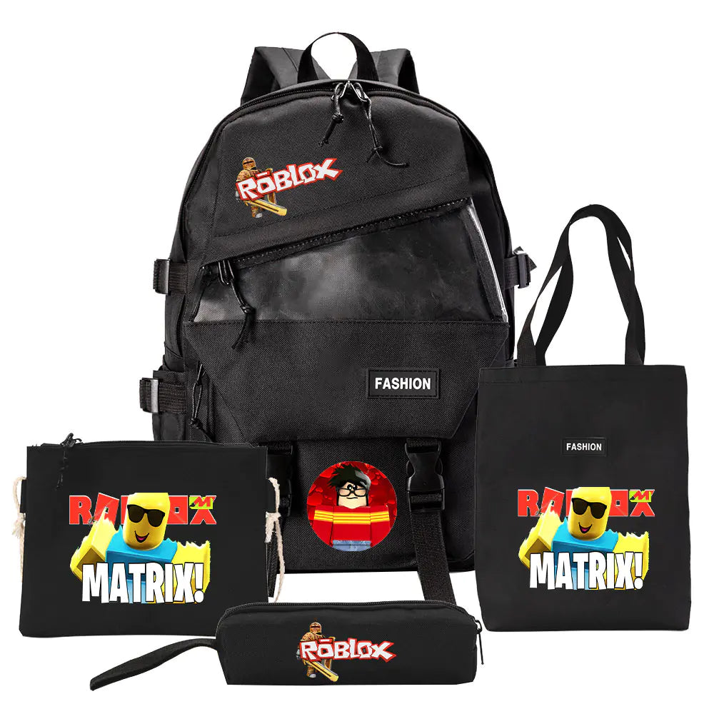 Four-Piece Canvas Backpack Set for Students