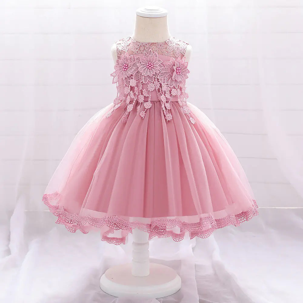Lace Flower Pearl Flower Girl Dress for Kids