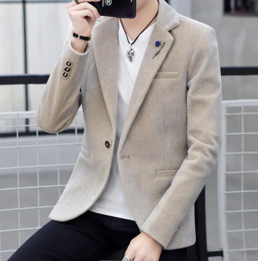 Men's Casual Fleece Blazer - Slim Fit Winter Jacket