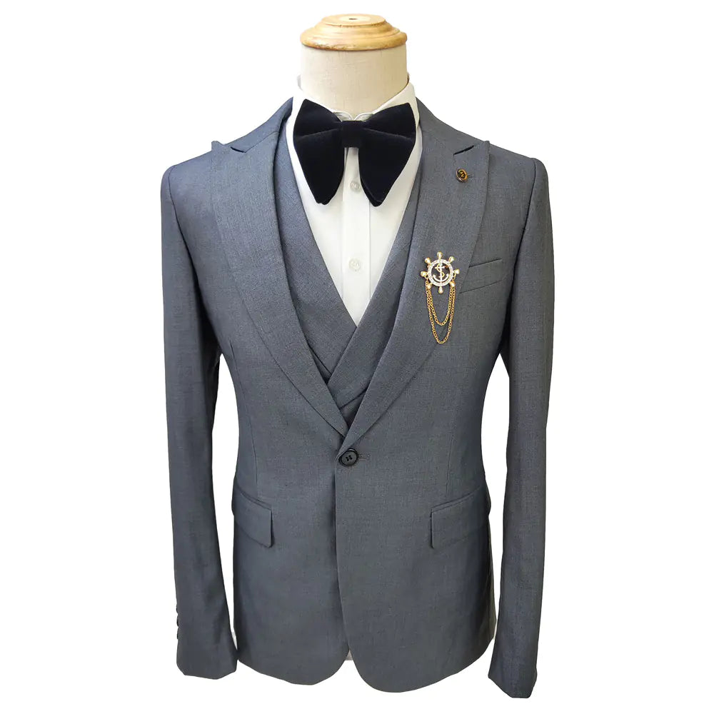 Men's Gray 3-Piece Suit for Weddings and Events