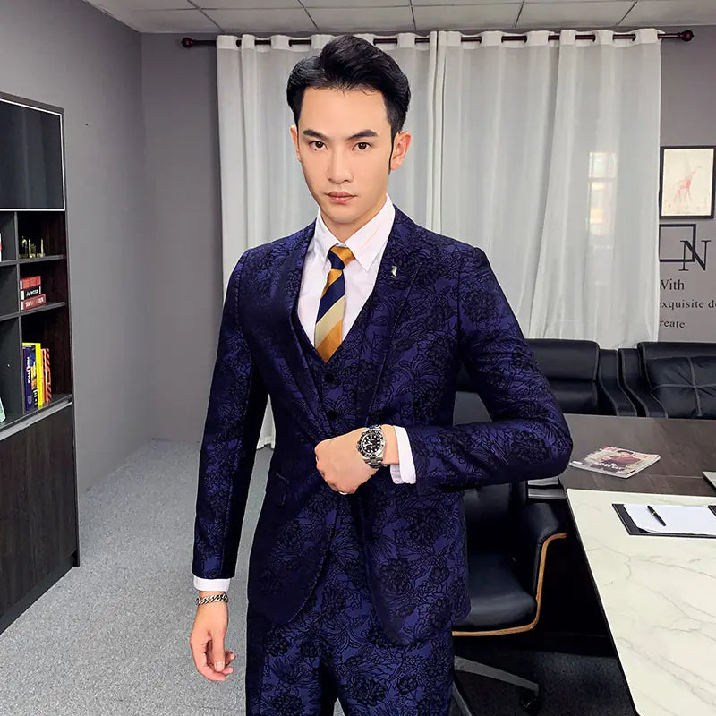 Jacquard Suit Set, Three-Piece Wedding Attire